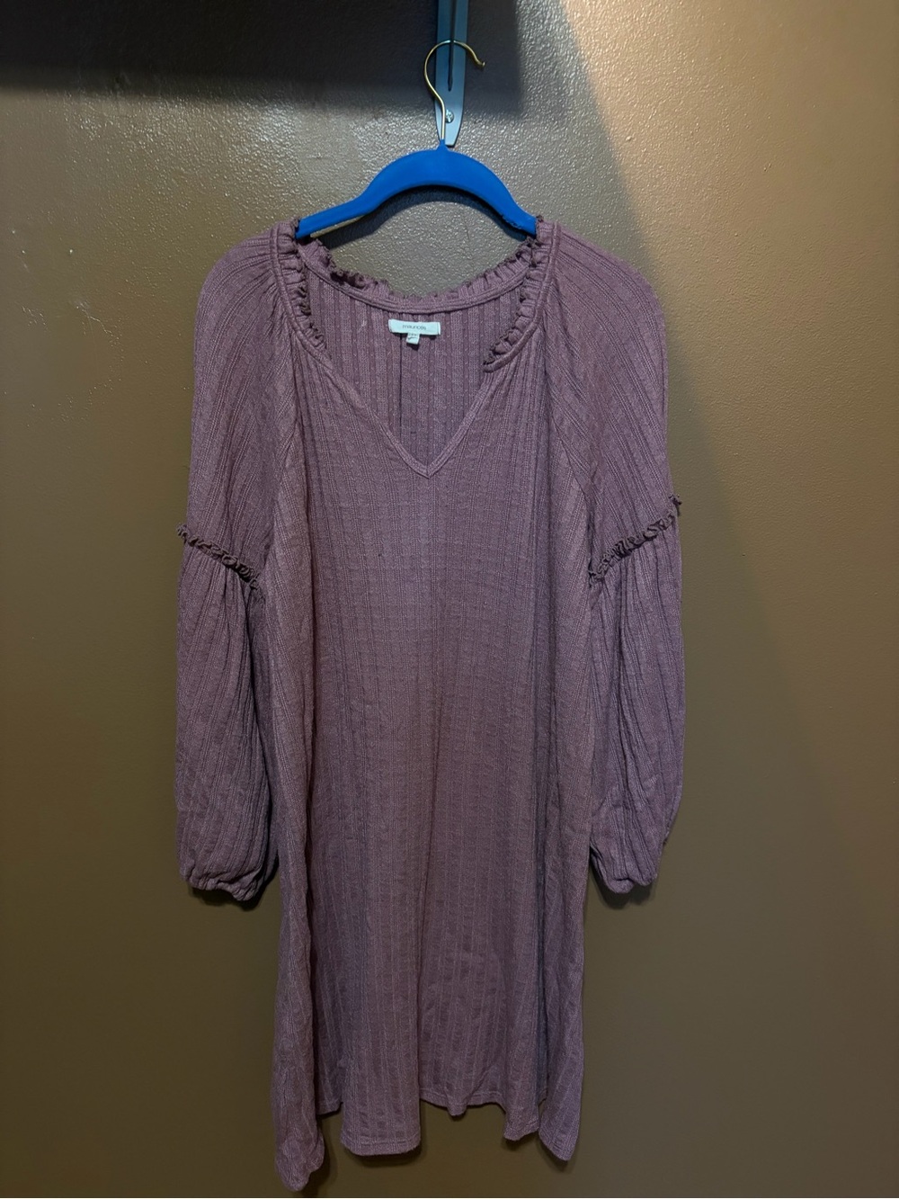 Maurices Dusty Mauve Ruffle-Trim Long Sleeve Dress